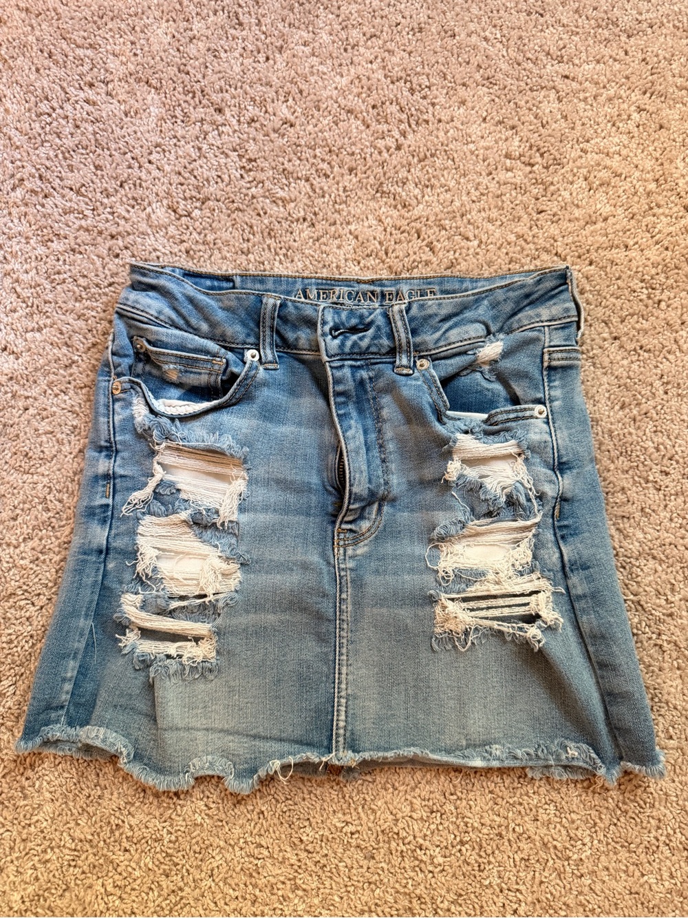 American Eagle Outfitters Light Blue Distressed Denim Mini Skirt